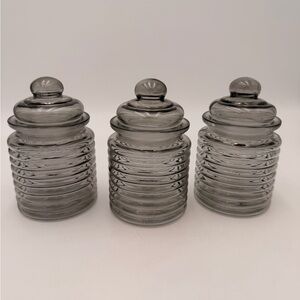 Set of Three Gray Glass Canisters